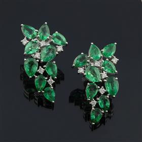 Diamond Emerald Cluster Earrings